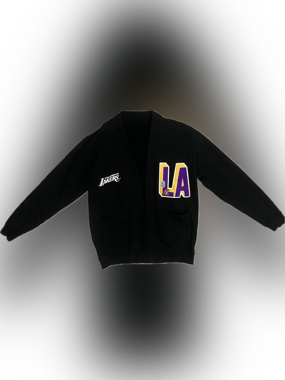 Rare 2022 Standard Issue Black Lakers LA Cardigan with Purple & Gold Patch